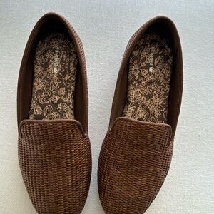 Birdies The Starling Walnut Brown Woven Raffia Smoking Loafer Flats Size 9